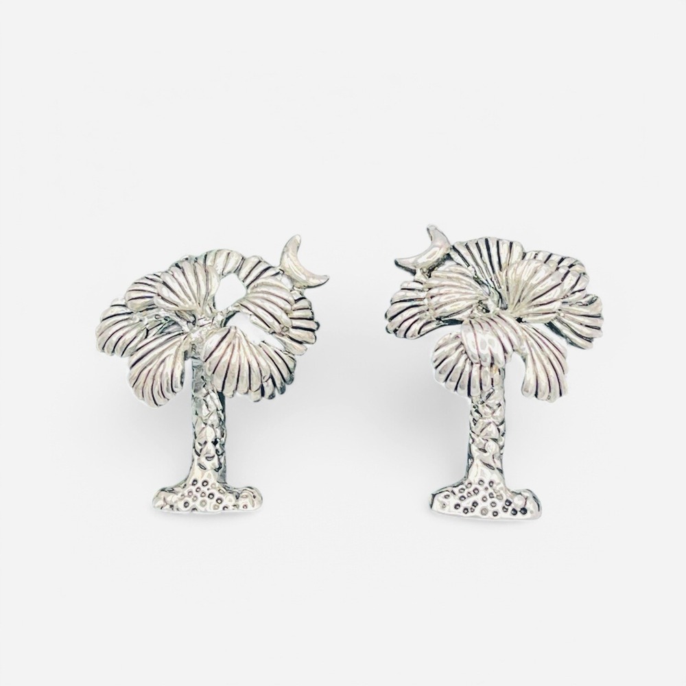 Best SC Palmetto Tree Moon Earrings Silver Tone‎ South Carolina Flag Stud Post